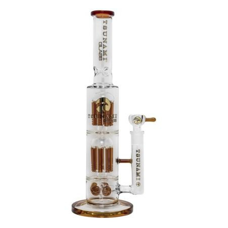 Bong 'Tsunami' Waterpipe Button Double 8 Arm Tree Perc H-380mm