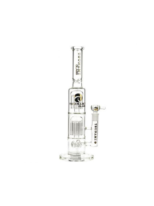 Bong 'Tsunami' Waterpipe Button Double 8 Arm Tree Perc H-380mm