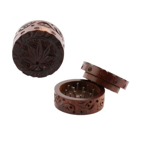 Grinder Rosewood cu capac cu frunza sculptata - 2part- Ø-40mm